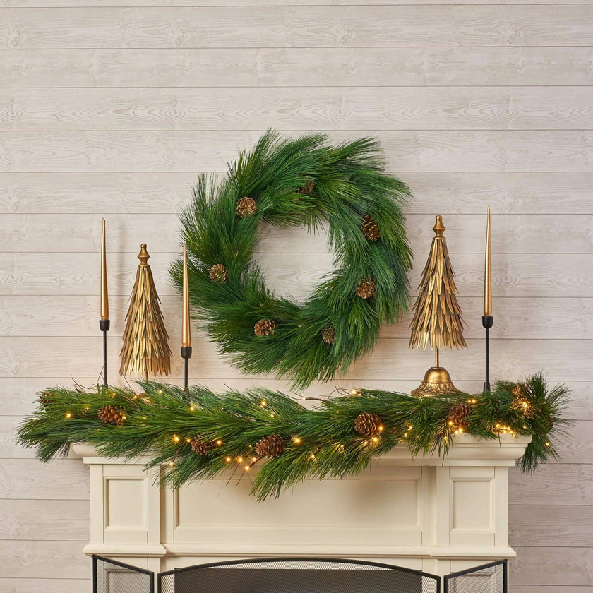 Deluxe Long Needle Pine & Pinecone Thick Winter Greenery Christmas Garland