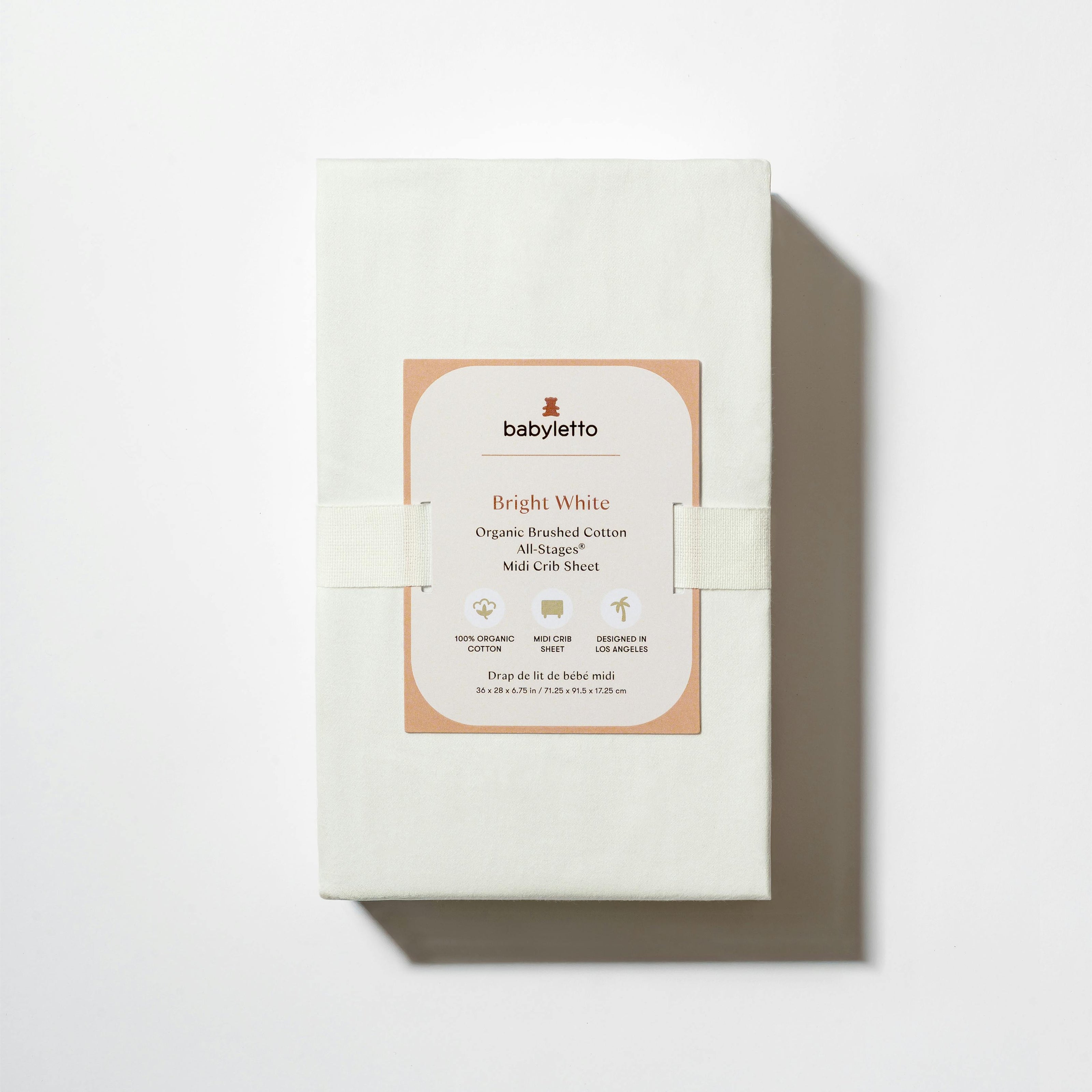 All-Stages Midi Crib Sheet in GOTS Certified Organic Brushed Cotton in Bright White