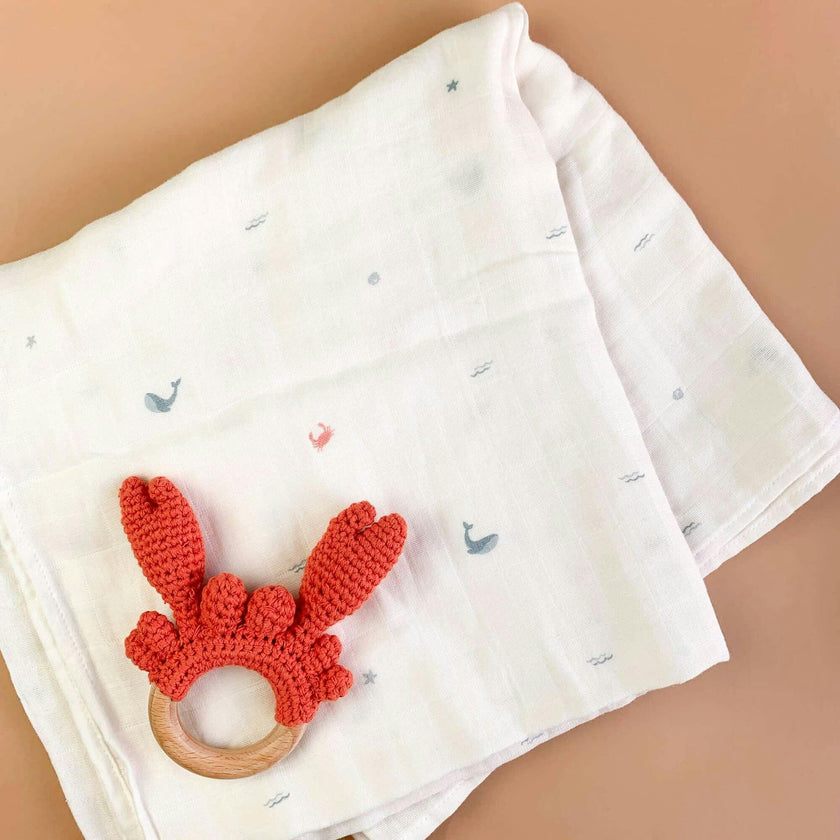Nautical Swaddle and Teether Set - Crab