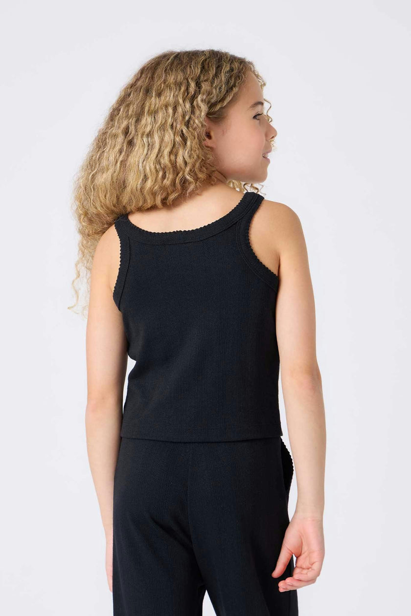 Girls Pointelle Tank in Black