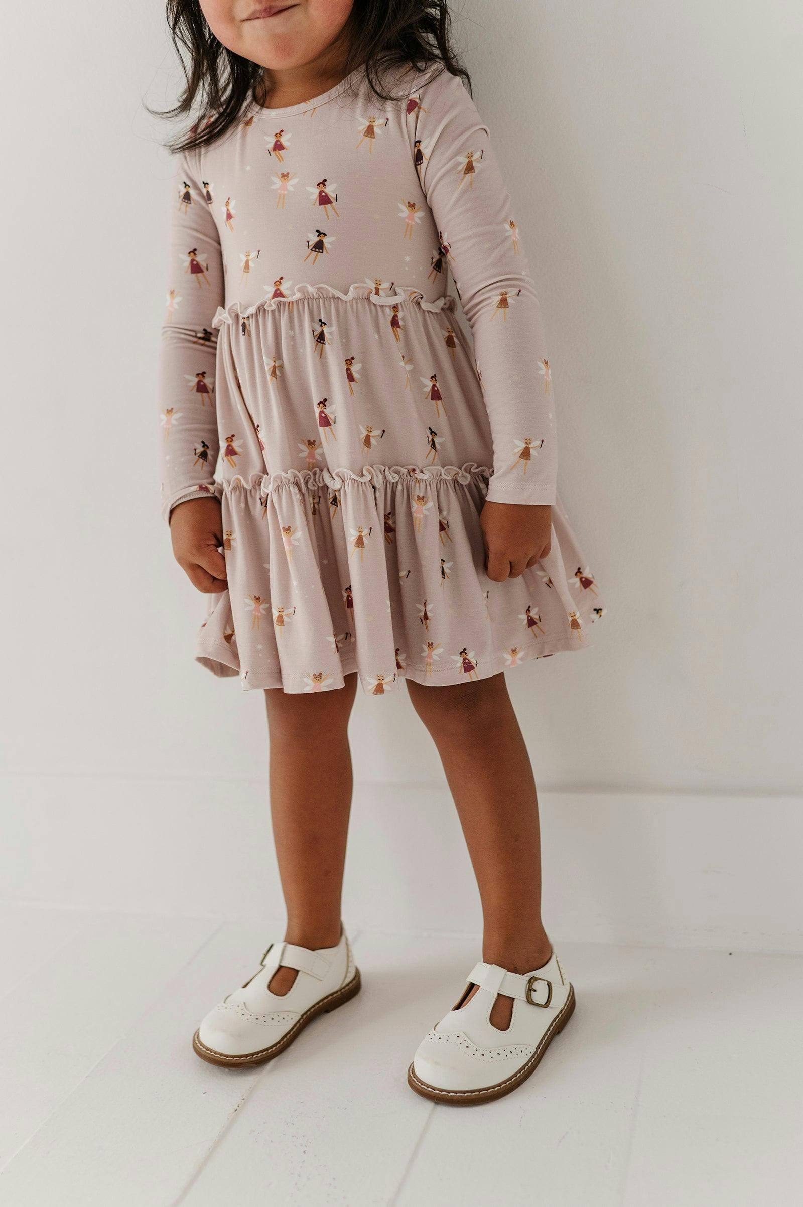 Girls Long Sleeve Double Tiered Dress in Fairies