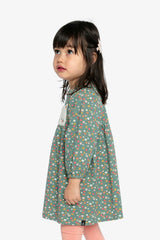 Organic Cotton Printed Dress Green Floral Print