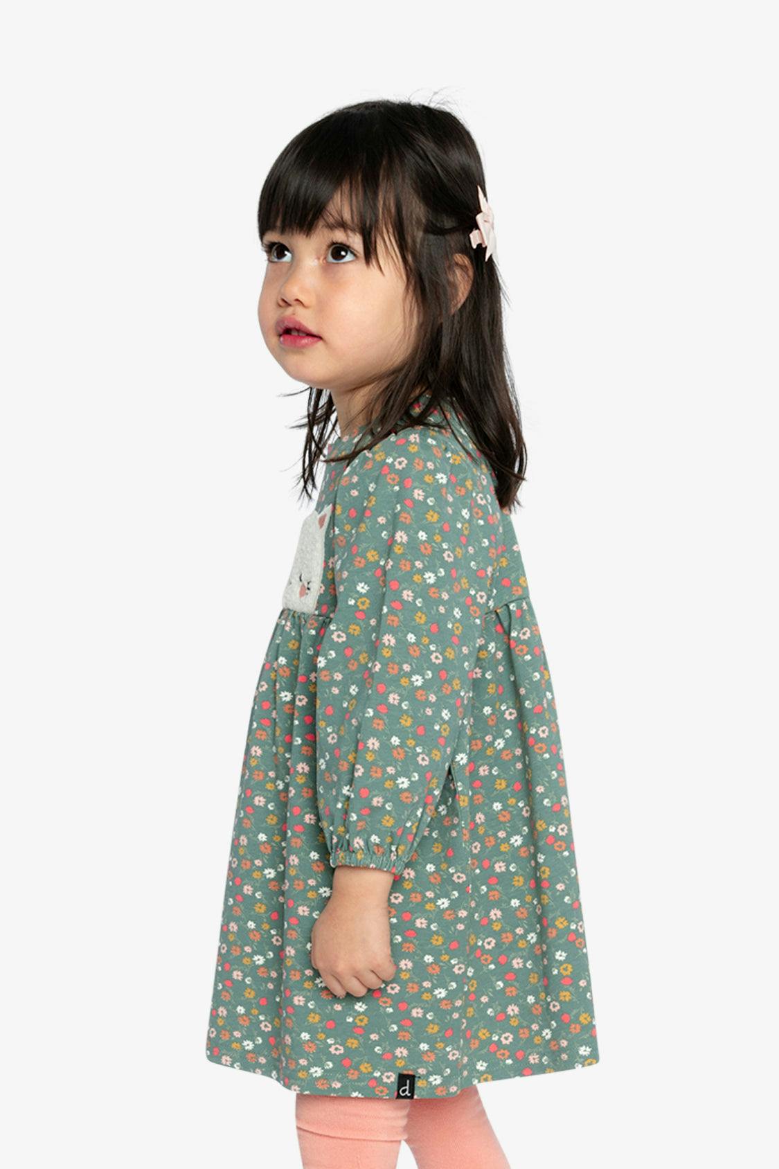 Organic Cotton Printed Dress Green Floral Print