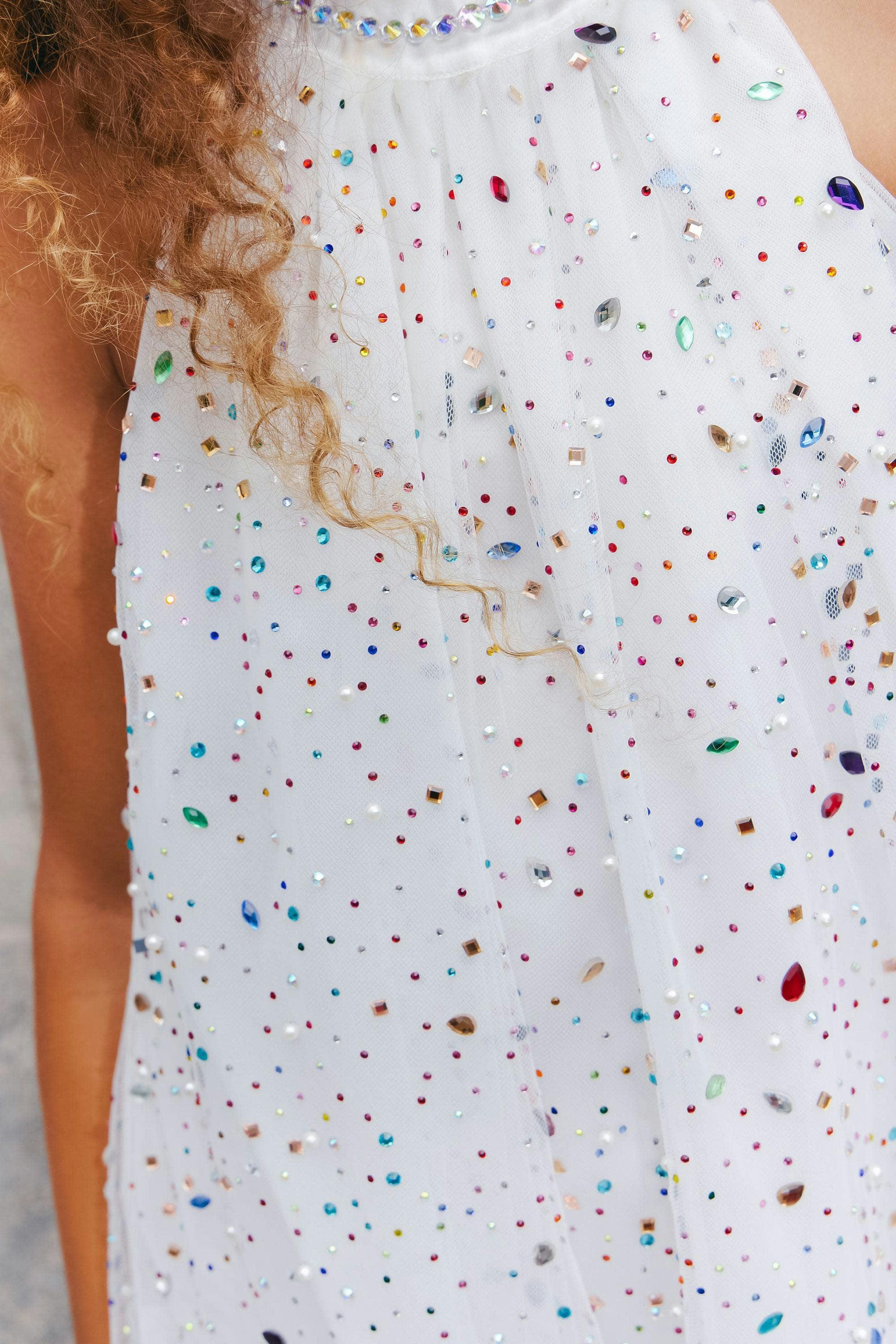 Rainbow Crystal Gem Halter Neck Sleeveless Dress