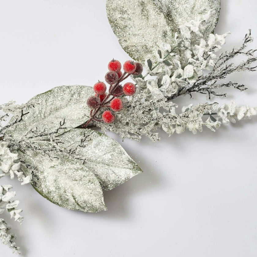 Snow Covered Magnolia Leaf & Eucalyptus with Iced Sugar Berry Seeds Garland