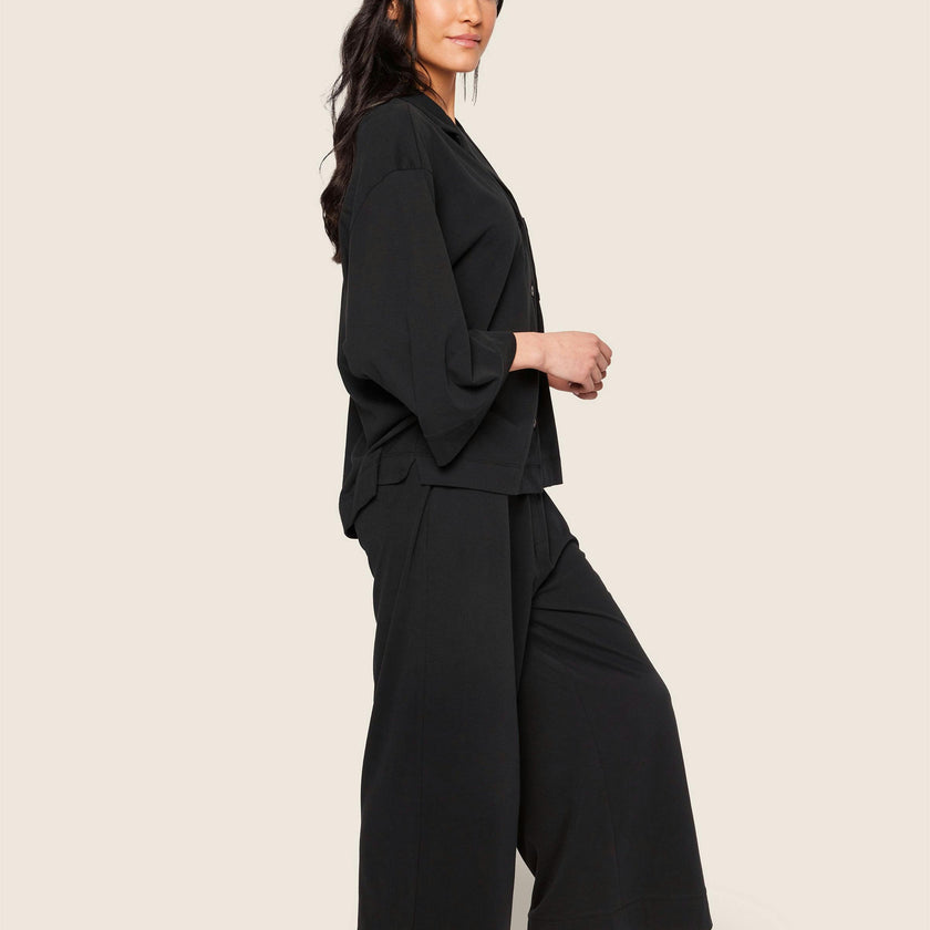 The Olivia Wide Leg Pima Pajama Set in Black