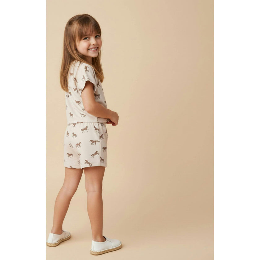 Organic Drop Shoulder Tee & Shorts Set - Horses