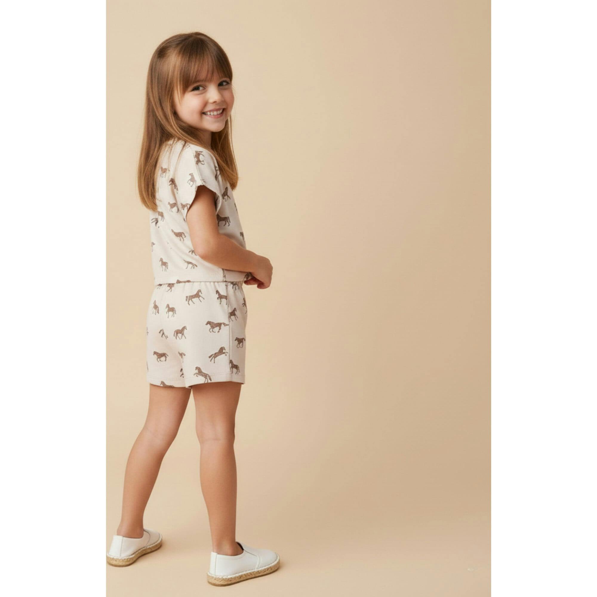 Organic Drop Shoulder Tee & Shorts Set - Horses