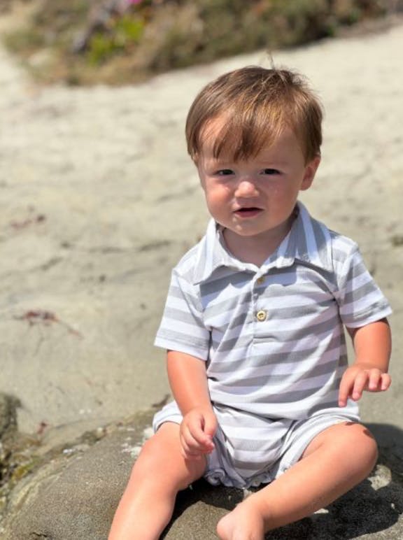 DRIFT GREY/WHITE STRIPE Polo Romper