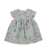 Cecille Baby Dress, French Jacquard - Green Pink Flower