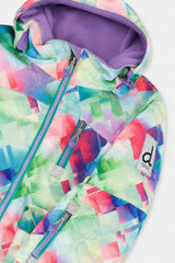 Two Piece Play Snowsuit Multicolored With A Diamond Pattern With Turquoise And Purple Pants