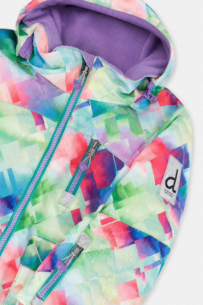 Two Piece Play Snowsuit Multicolored With A Diamond Pattern With Turquoise And Purple Pants