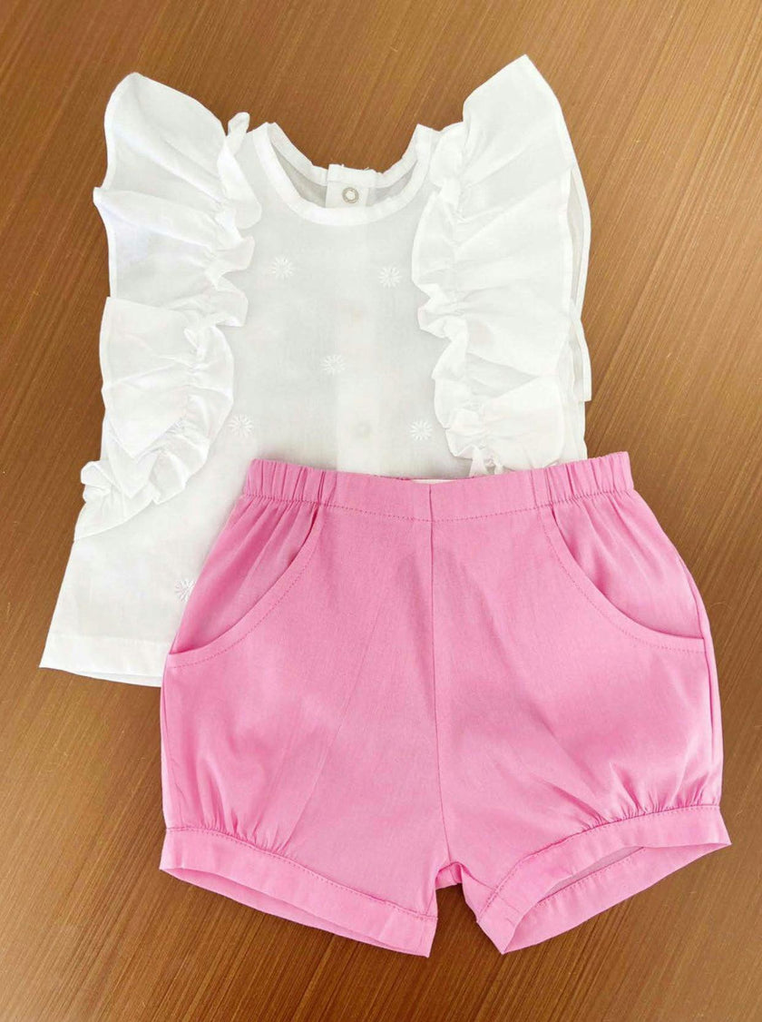 Ruffle Sleeve Short Set
