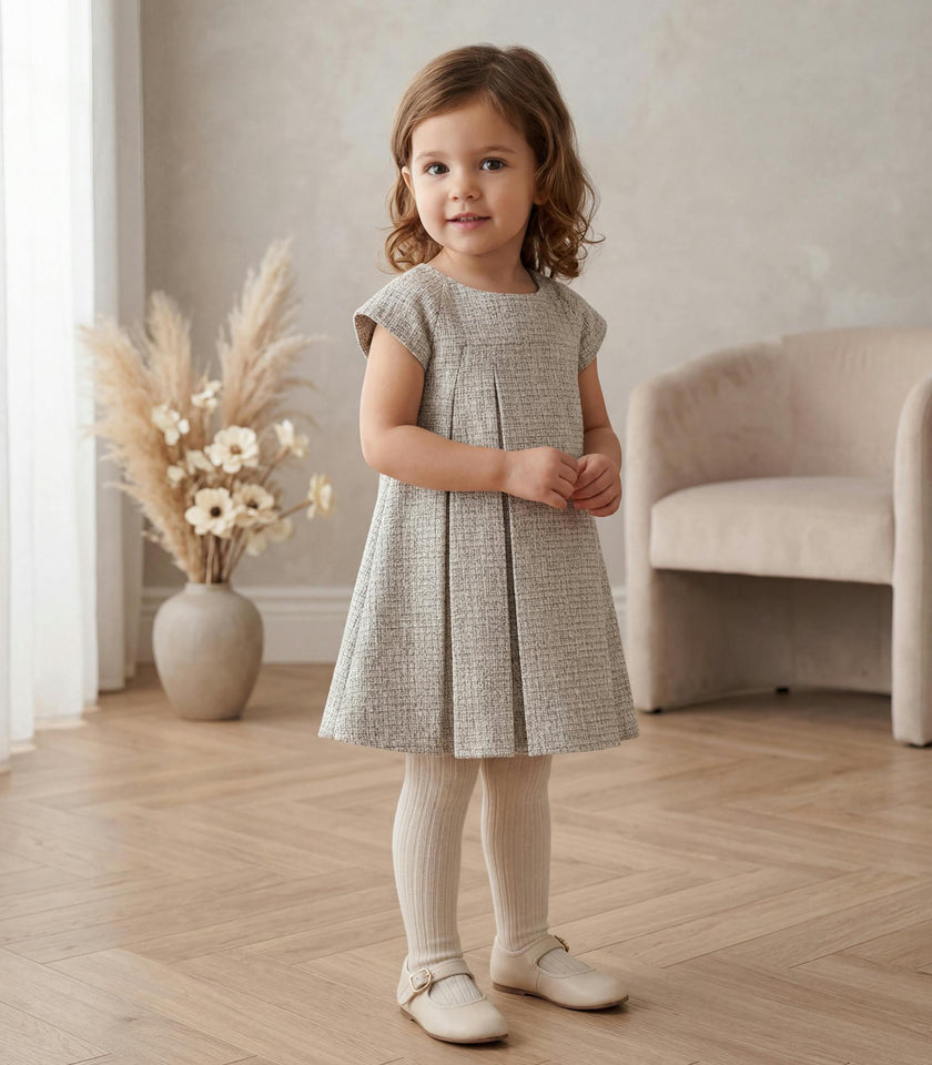 Rose Girl Dress, Light Beige Tweed