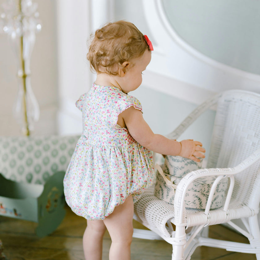 Alizee Cherry Ruffled Sleeve Bubble Romper