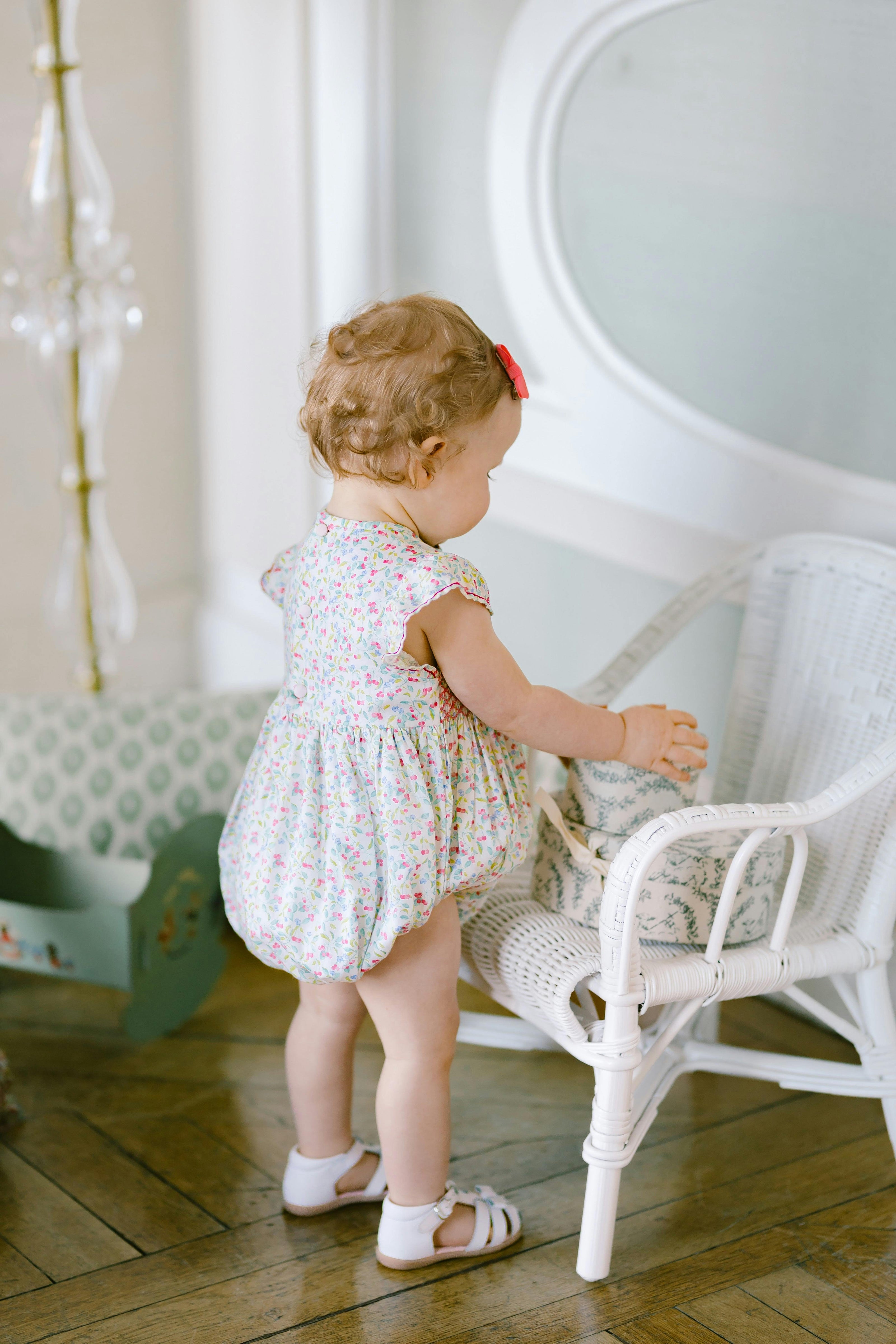 Alizee Cherry Ruffled Sleeve Bubble Romper