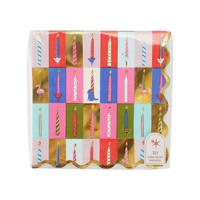Packed Party Birthday Wishes Party Animal Lunch Napkins 20ct - Gold Foil Birthday Candle and Animal Design 3-Ply Napkins for Birthday Parties