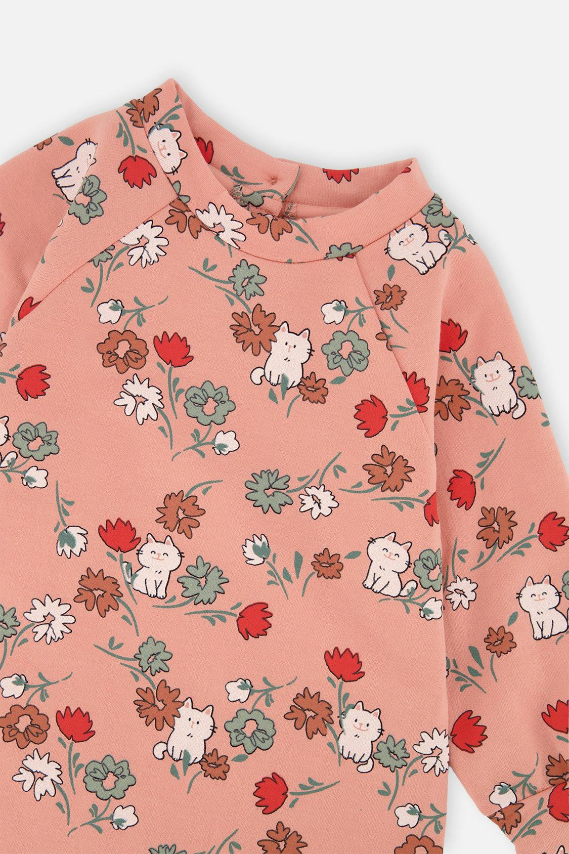French Terry Dress Pink Cat Print