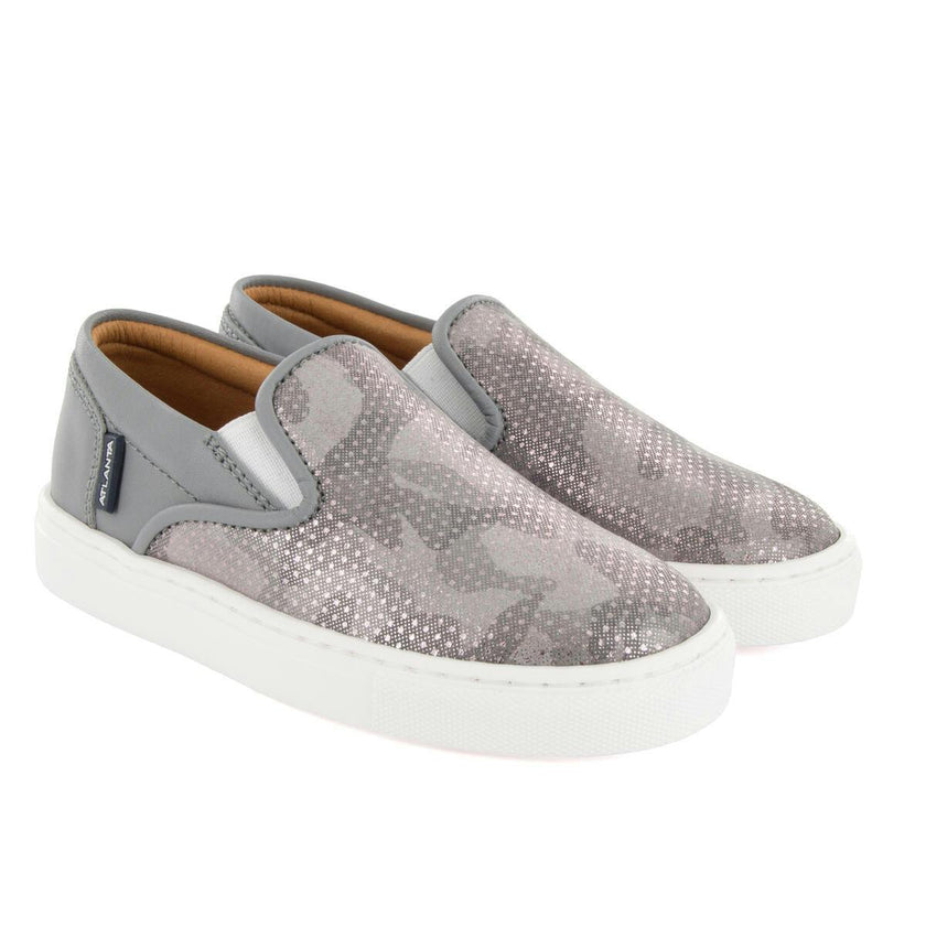 Leather Slip On Sneakers, Grey Snake Effect