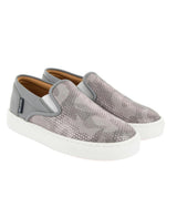 Leather Slip On Sneakers, Grey Snake Effect