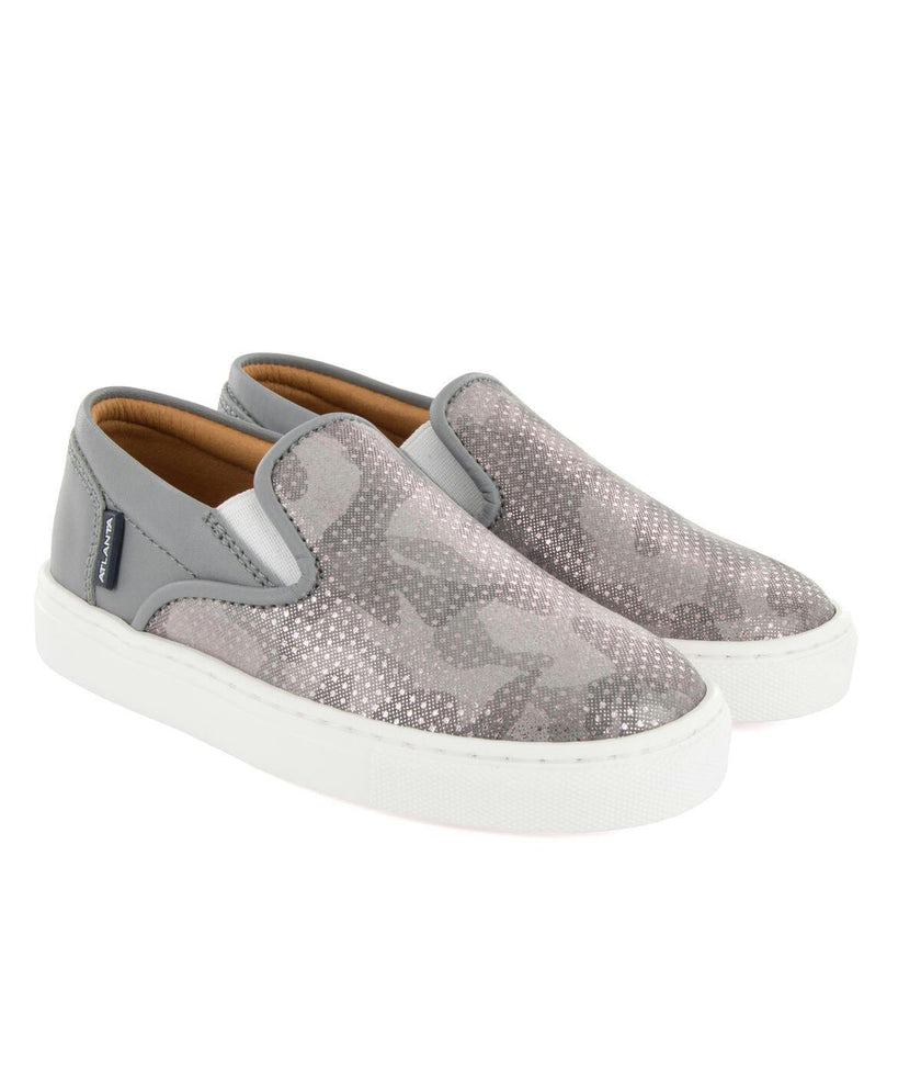 Leather Slip On Sneakers, Grey Snake Effect