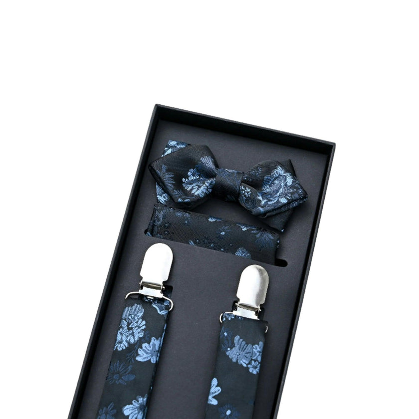 Dark Blue Floral Suspenders Set