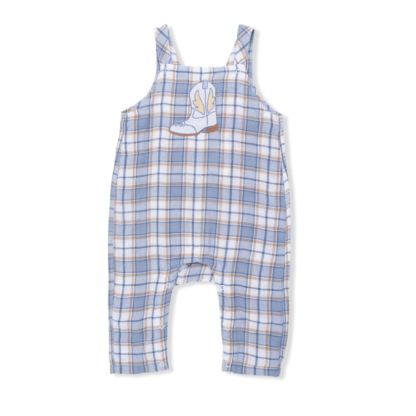 Western Boot Plaid - Crew Neck Tee with Overalls