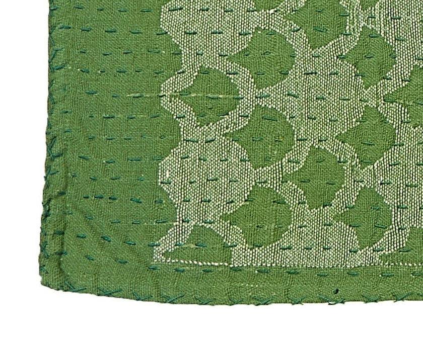 Artisan Hand Loomed Cotton Table Runner - Green Ginkgo - 18"x96" Arcadia Home