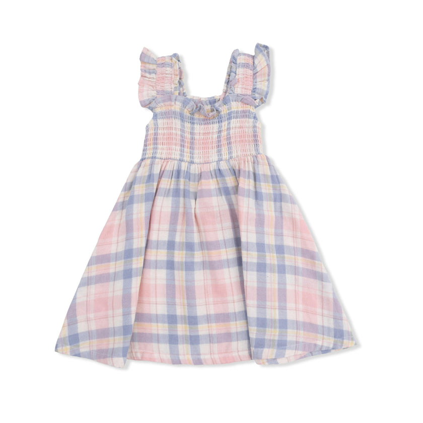 Dusty Plaid - Smocked Sundress with Bloomer