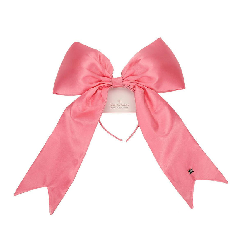 Packed Party Pink Jumbo Satin Bow Headband - Oversized Statement Bow Headband for Birthday Parties Bachelorettes Galentines and Everyday Glam, One Size