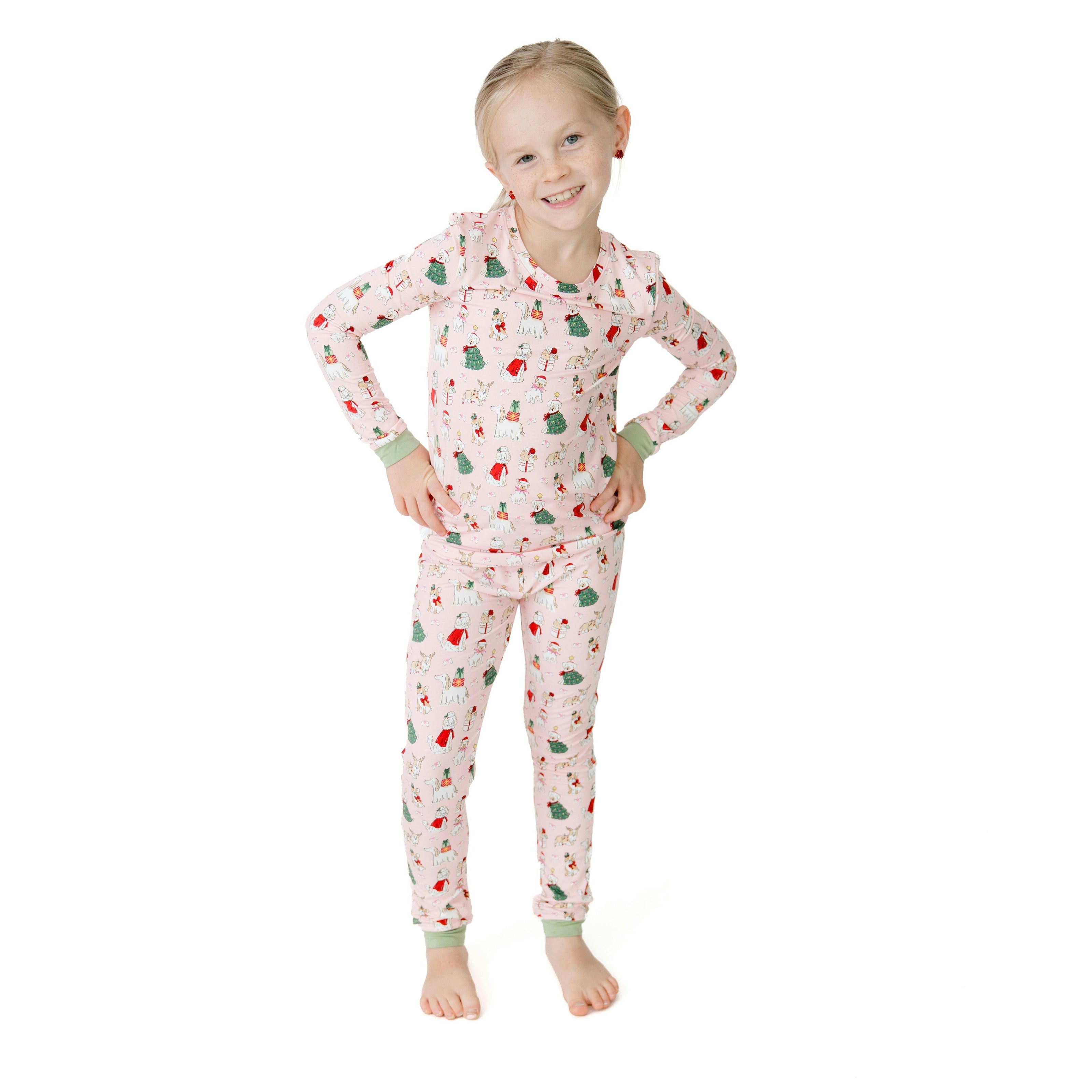 Christmas Dogs Pink - Bamboo - Long Sleeve Loungewear Set