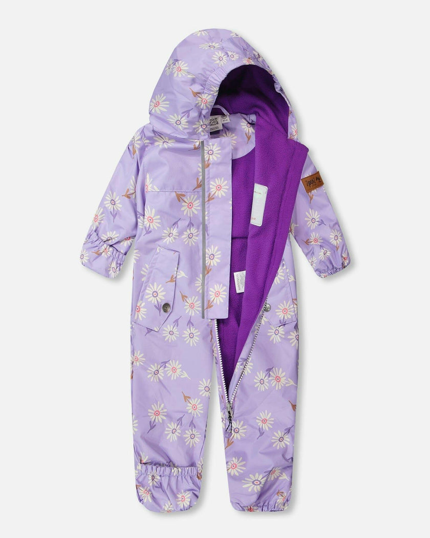 Baby Mid-Season One-Piece Outerwear With Hat Purple Daisy Print