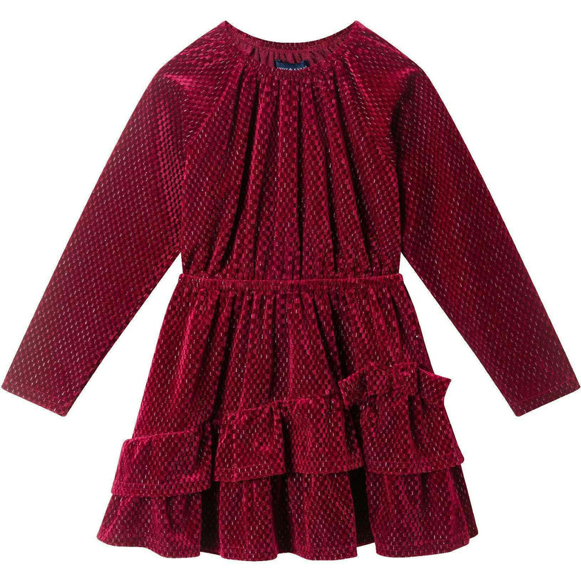 Kids Red Velvet Asymmetrical Tiered Dress