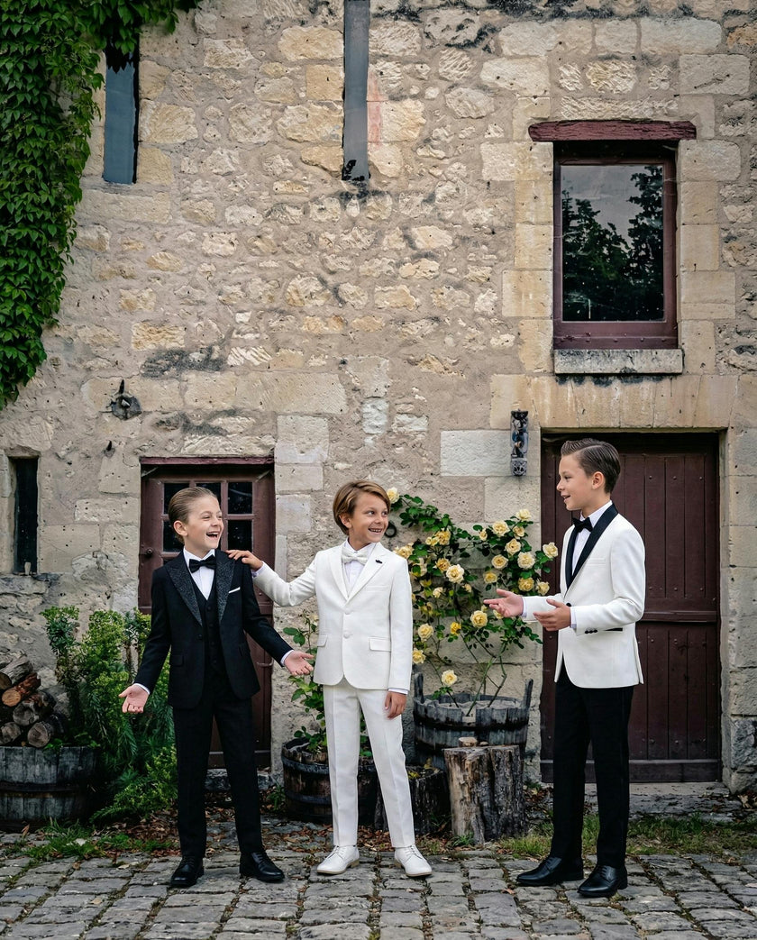 White Suit with Black Shawl Lapel