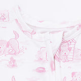 Puppy Toile Pink - 2 Way Ruffle Back Zipper Footie