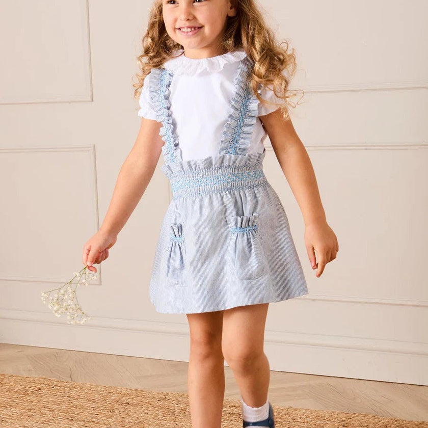 Alexander Stripe Smocked Skirt with Braces in Blue (18mths-6yrs)
