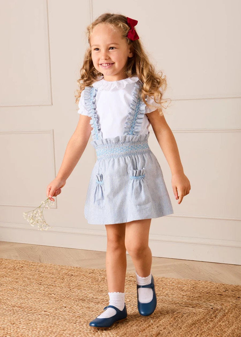 Alexander Stripe Smocked Skirt with Braces in Blue (18mths-6yrs)