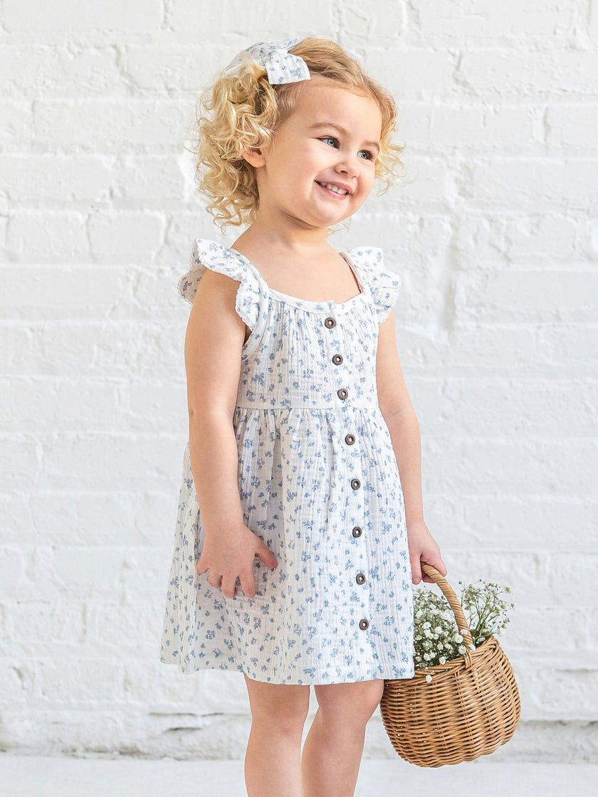 Maisy Muslin Ruffle Strap Dress - Rosebay Floral / Coconut + Sea