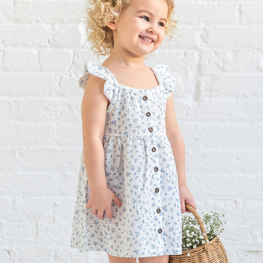 Maisy Muslin Ruffle Strap Dress - Rosebay Floral / Coconut + Sea