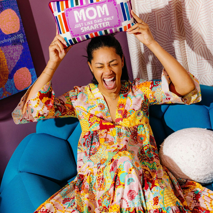 Mom Rules Needlepoint Pillow