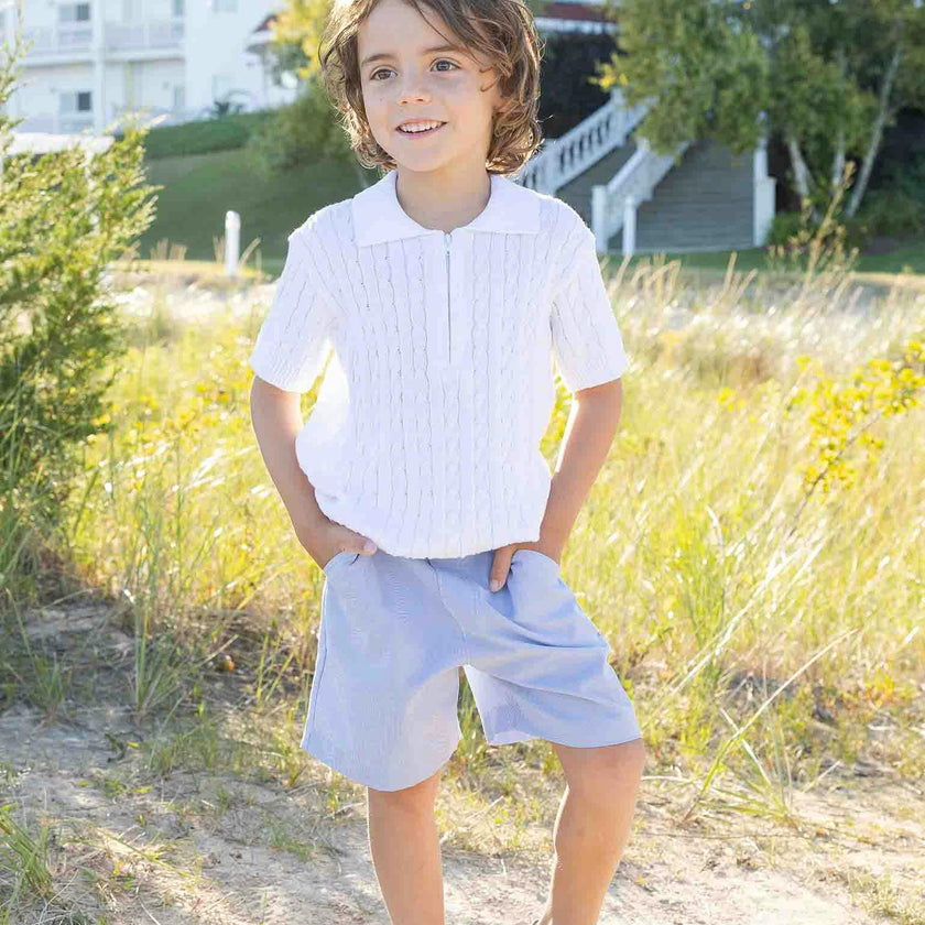 Short Sleeve Polo Cable Sweater