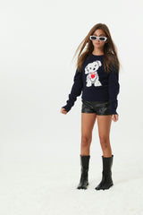 Tiegan Navy Puppy Graphic Graphic Sweater
