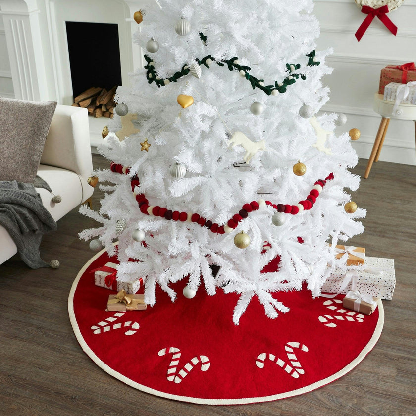Handmade Candy Canes Red Felt Christmas Tree Skirt Felt 60"