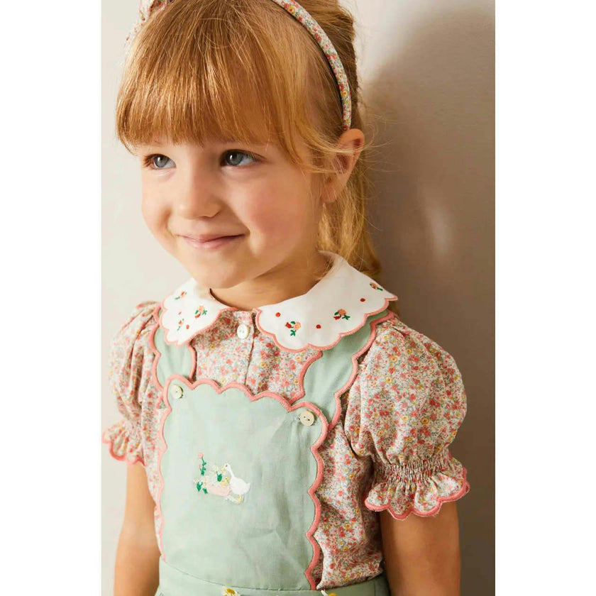 Duck Embroidered Scallop Detail Skirt With Braces in Green (18mths-6yrs)