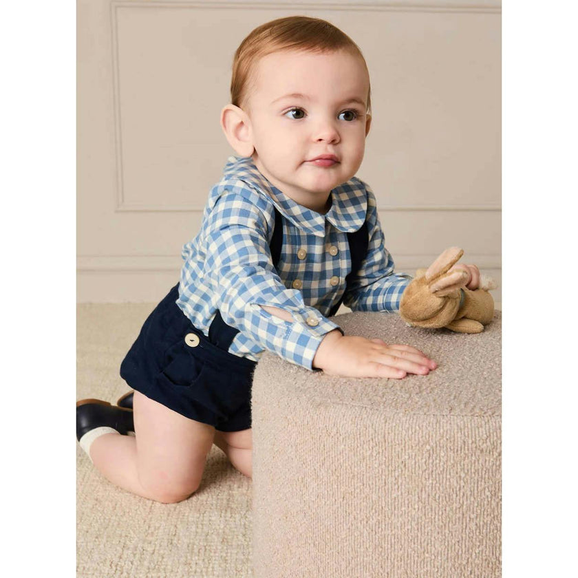 Darby Gingham Button Detail Long Sleeve Shirt in Blue (3mths-4yrs)