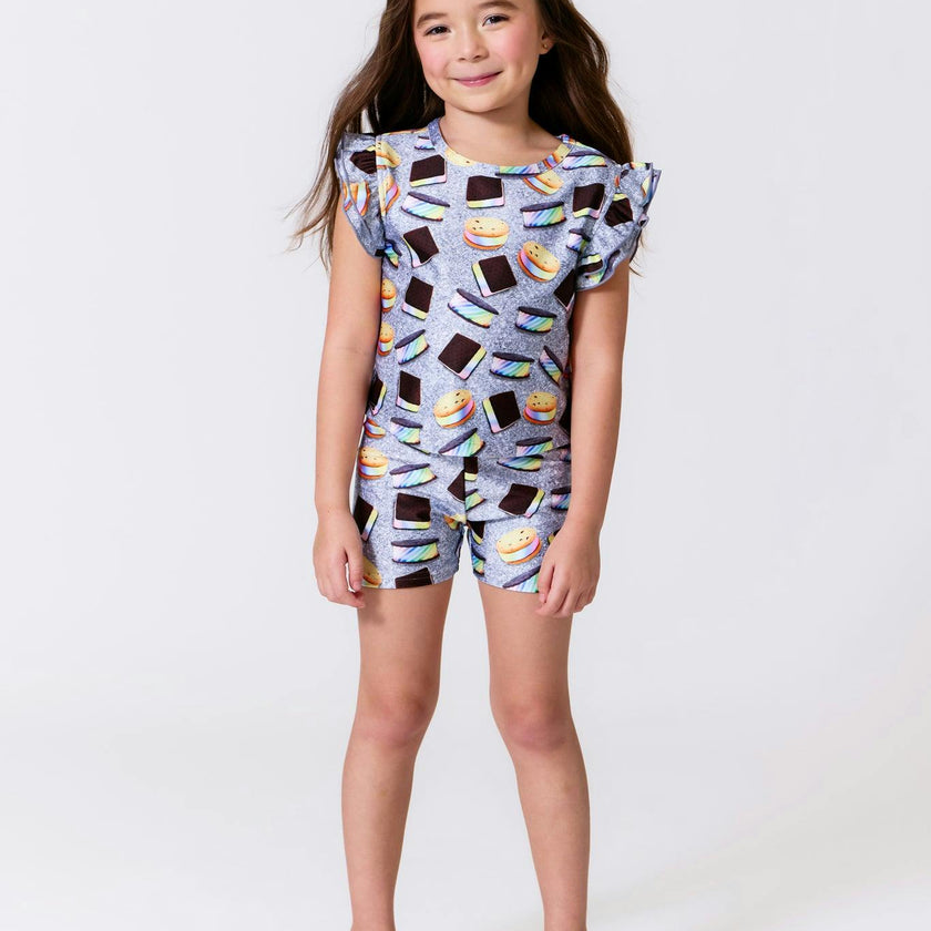 Girls Hi-Shine shorts in Rainbow Ice Cream Saucers