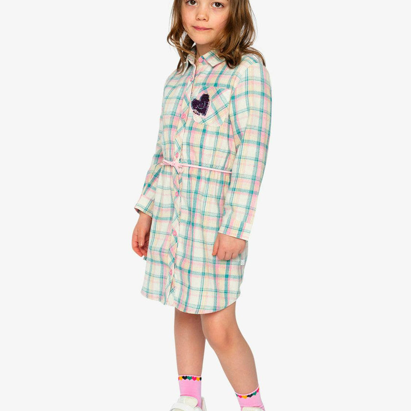 Shirt Dress with Belt Green and Pink Plaid