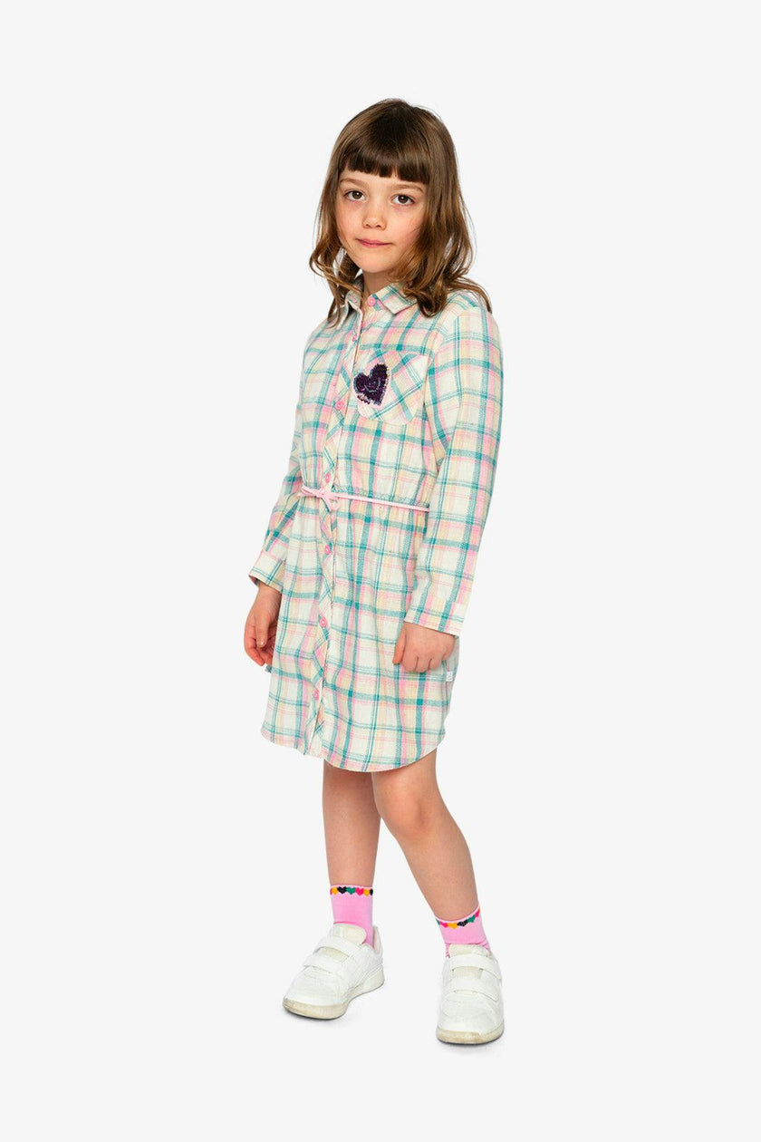 Shirt Dress with Belt Green and Pink Plaid