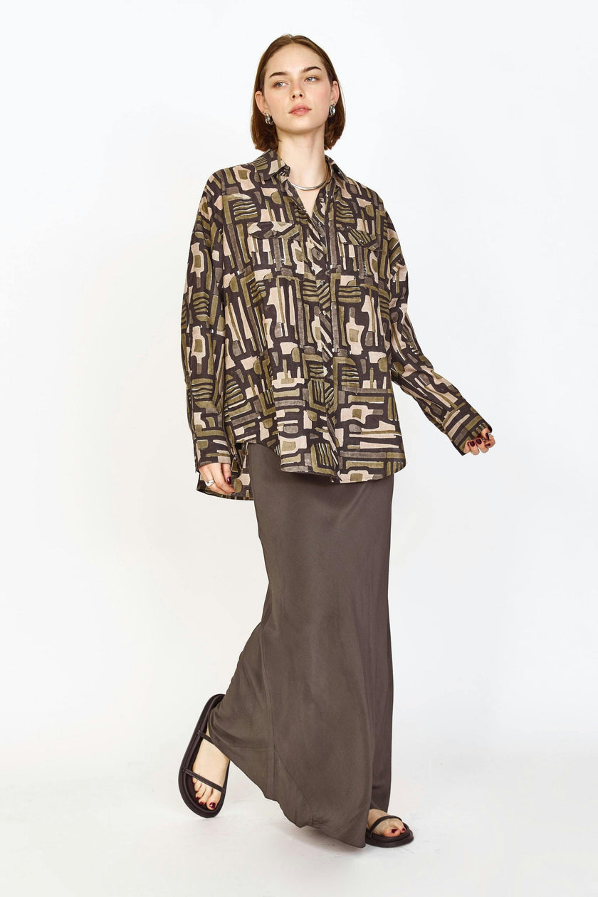 Kyoto Shirt in Olive Labyrinth