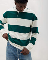 Mens Heavy Pima Rugby Polo - Pima Cotton Jersey - Rainforest Bone Stripe